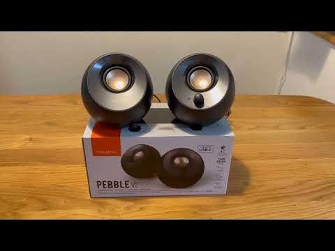 Creative Pebble V2 - Minimalistic 2.0 USB-C Powered Desktop Speakers, 3.5  mm AUX-in, 8W RMs with 16W Peak Power for Computers and Laptops, Type-A  Adapter Included and Extended Cable (Black) : 