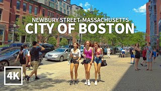 [4K] BOSTON TRAVEL - Newbury Street, Historic 19th-century Brownstones, Back Bay, Massachusetts, USA