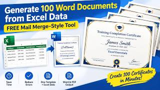 Create Certificates in Bulk from Excel,Data Word Template + Excel Data = 100 Documents Automatically
