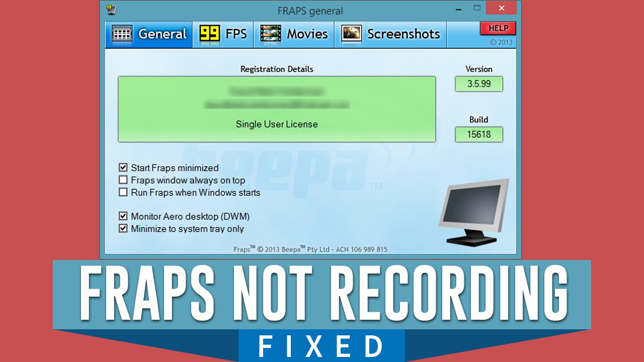 How to Fix Fraps Can't Record the Screen in Windows [Missing Monitor Aero  Desktop DWM] - YouTube