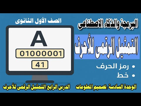 التمثيل الرقمي للأحرف الوحدة السادسة تصميم المعلومات الصف الأول الثانوي البرمجة والذكاء الاصطناعي