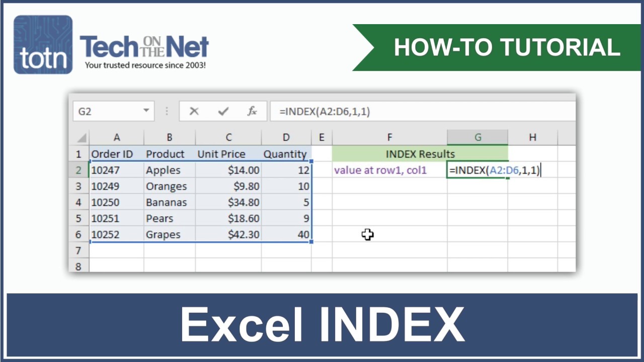 Ms Excel How To Use The Index Function Ws