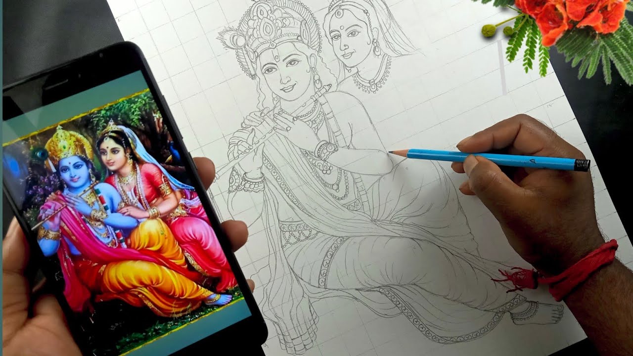 Janmashtami Radha Krishna Drawing / Radha Krishna Drawing oil ...