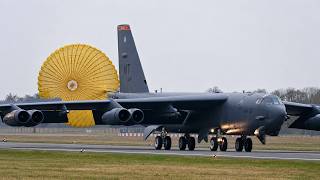 B-52H Stratofortress Drag Chute Deployment🔥PURE Landing Sound & Engine Roar | No Music