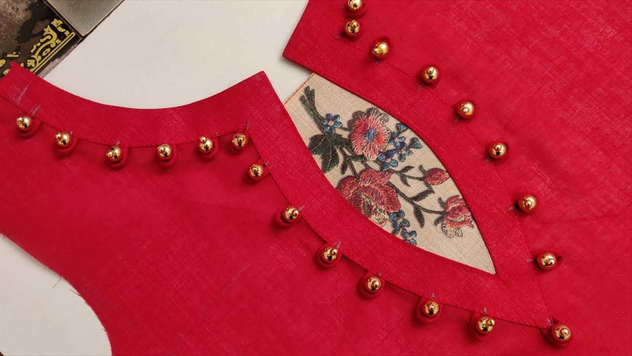 Latest kameez neck design cutting and stitching shows red dead