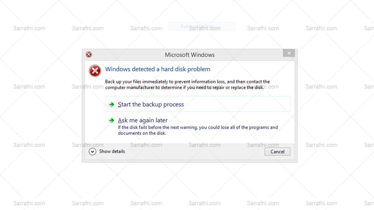 شرح حل مشكله Windows Has Detected A Hard Disk Problem عرفني دوت كوم