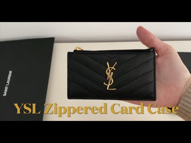 Saint Laurent Monogram Fragments Zippered Card Case In Grain De Poudre Embossed Leather - Beige - Women