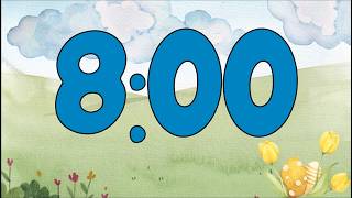 8 Minute Fun Spring Easter Egg Classroom Timer (No Music, Calm Harp Alarm at End)