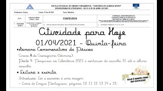 01/04/2021 - Calendário. Leitura e escrita.