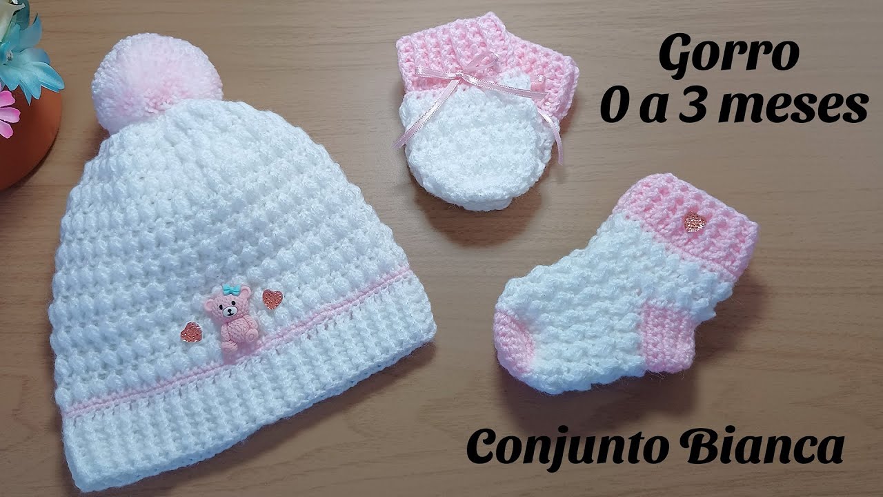 GORRO DE CROCHE PARA BEBÊ 0 A 3 MESES - PASSO A PASSO - CONJUNTO BIANCA