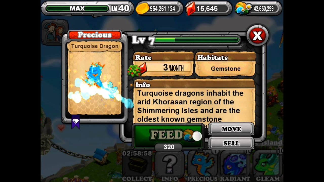 DragonVale How to Breed Turquoise Dragon + Max Level [HD] - YouTube