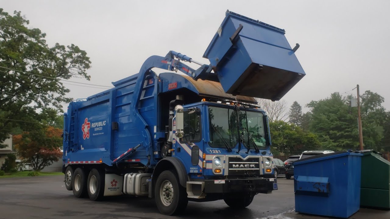 Brand New Republic Services Mack MRU Heil front loader garbage truck