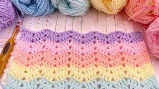 EASY Crochet Blanket  Mini Ripple / Chevron Stitch  One Row Repeat Pattern!