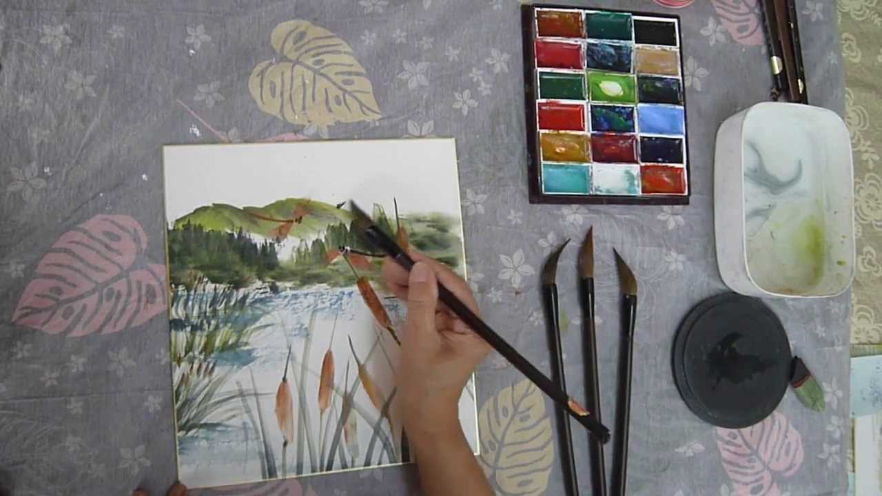 水墨画 Sumi E ガマとトンボの描き方動画 Youtube