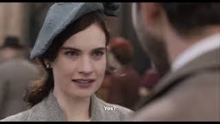 Guernsey.  Lily James.  He was going to ask her, but she ask him.