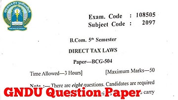 Gndu B.Com 5th Semester Direct Tax Laws Question Paper || Bcom 5th Sem Question Paper 2020