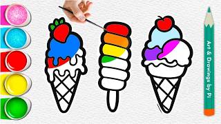 Ice Cream Coloring for Kids   Learn Colors with Ice Cream Cones   Easy Coloring Pages