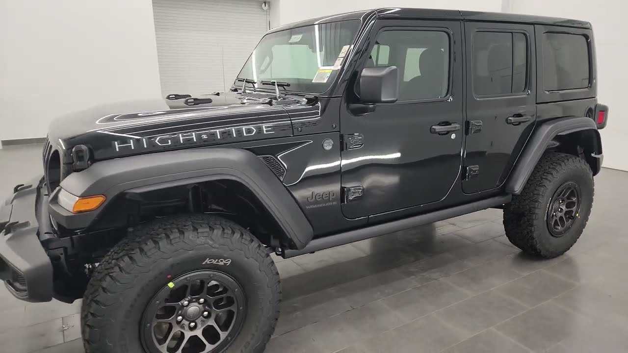 BRAND NEW JEEP WRANGLER 4 DOOR HIGH TIDE BLACK PREMIUM SOUND 4K WALKAROUND  23J229 SOLD - YouTube