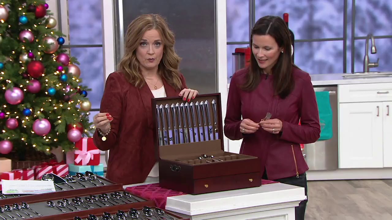 Classic Wood Flatware Chest with Brass Accents and Brown Lining on QVC