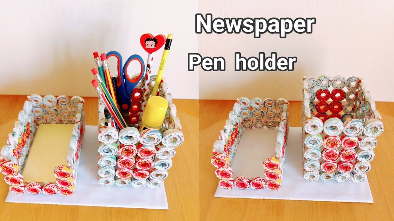DIY pen holder using newspaper handicraft pen stand holder ginn icah