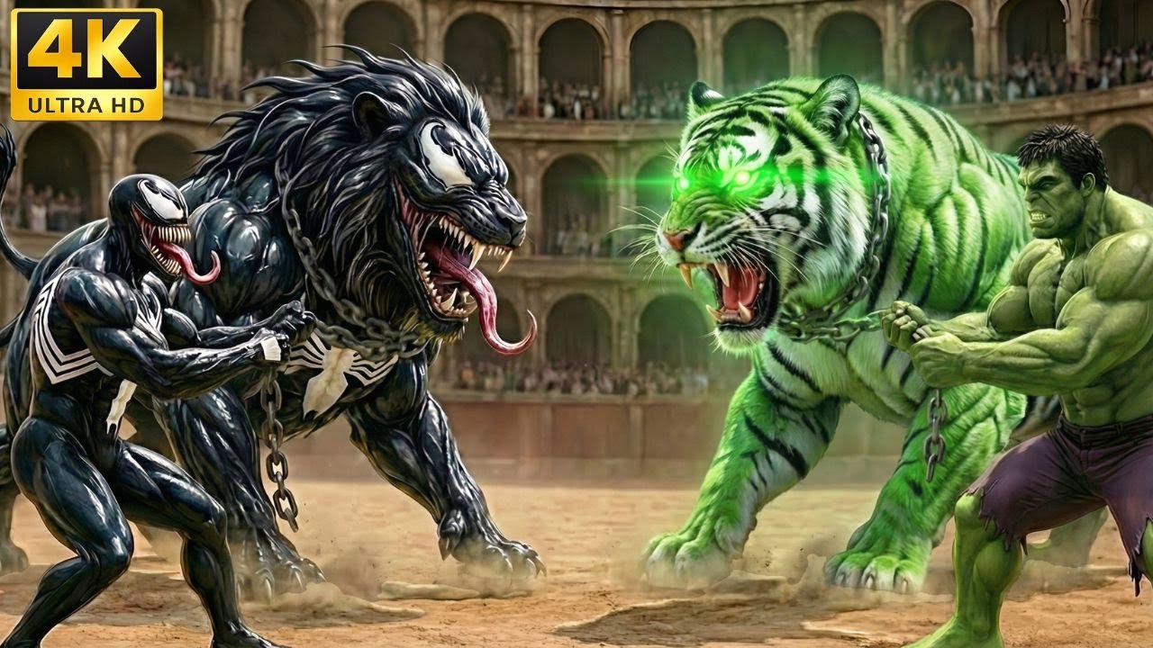 ⚔️ Legendary VENOM Lion 🆚 Savage HULK Tiger | Arena Clash Animal Fight | Who Will Win?