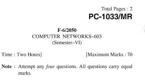 Computer Networks final exam question paper/2020/Punjabi University /Bsc maths and computing/