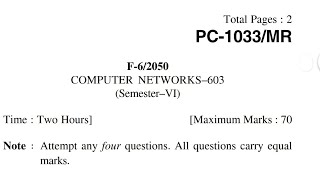 Computer Networks final exam question paper/2020/Punjabi University /Bsc maths and computing/