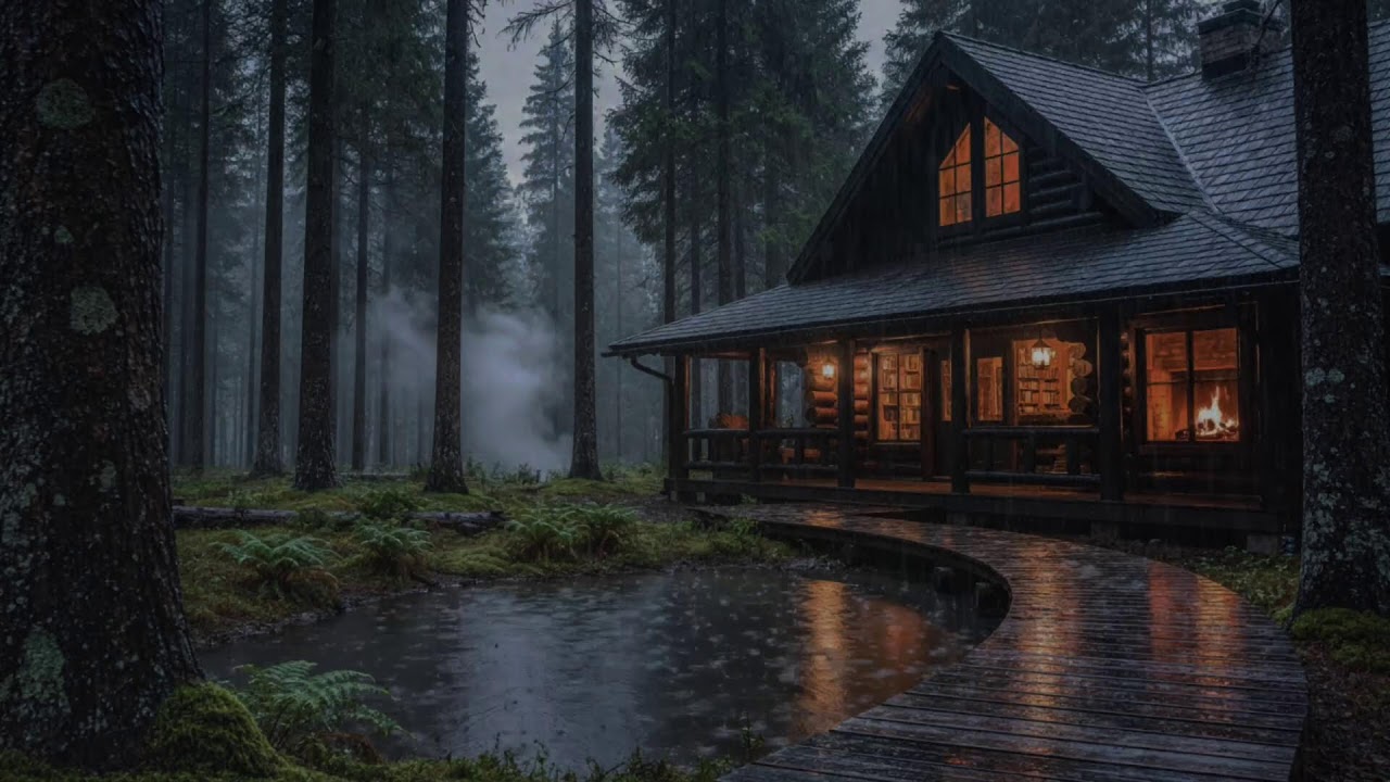 Cozy Forest Cabin Rain Night 🌧️ Soothing Rain Sounds for Deep Sleep and Calm Mind