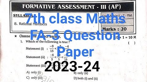 7th class FA-3 (CBA-2) Mathematics Question Paper 2023-24 💯☑️ || Formative Assessment 3