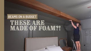 DIY INEXPENSIVE BEAMS FROM FOAM BOARDS | HOW TO MAKE FOAM LOOK LIKE WOOD | Bedroom Makeover pt 3