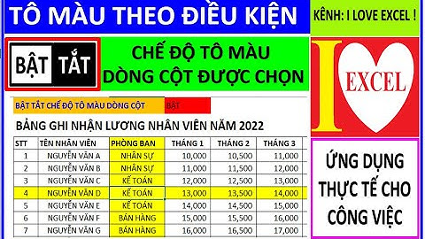 CÁCH BẬT TẮT CHẾ ĐỘ TÔ MÀU DÒNG CỘT ĐƯỢC CHỌN - CÓ VBA - ILOVEEXCEL!