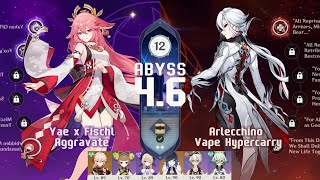 New Spiral Abyss 4.6 so hard? | C2 Yae&Fischl[aggra] & C1 Arlecchino[vape] | Genshin Impact Resimi