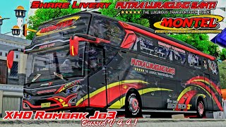 PLS MONTEL 🤩 SHARE LIVERY PUTRA LURAGUNG SAKTI MONTEL BUS XHD ROMBAK JB3 BUSSID V4.4.1 TERBARU