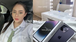 UNI VLOG • new vanity mirror, iphone 14 pro max unboxing, school ☁️