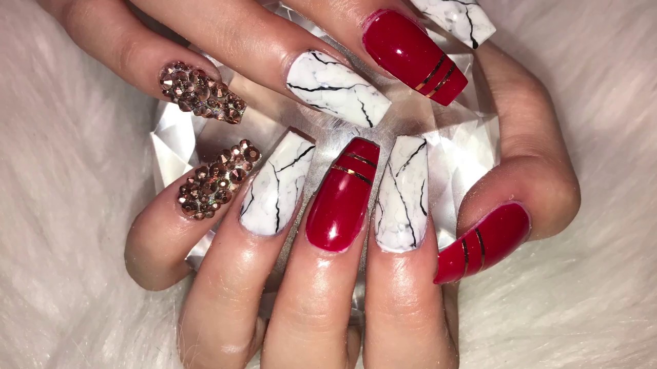 Red and Black Marble Nails - wide 1