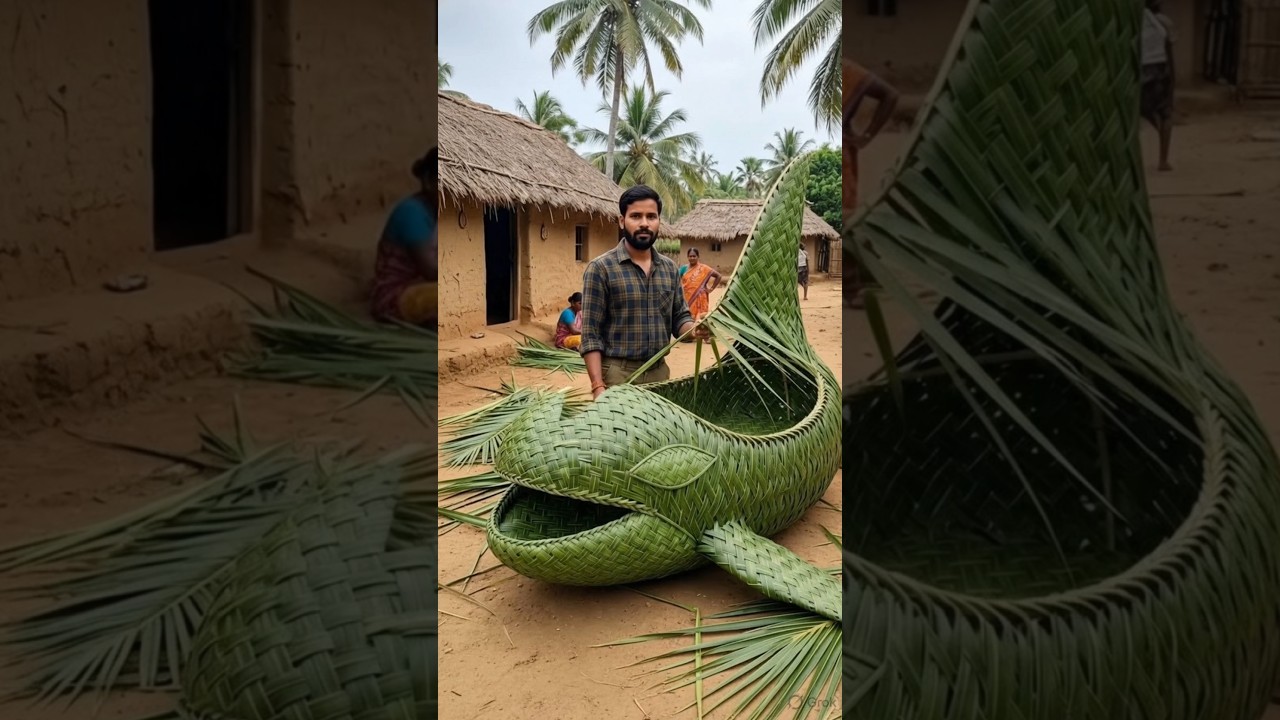 Amazing Giant Fish Basket Made from Coconut Leaves 🌴 | Traditional Village Craft ASMR