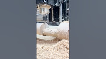 Rotary carving action with lots of wood chips #cnc #rotary #asmr #woodworking #shorts