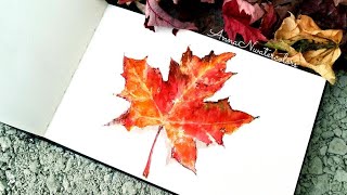 Autumn LEAF watercolor PAINTING\/Maple Leaf\/ Easy Art\/ Step by Step\/Sketchbook