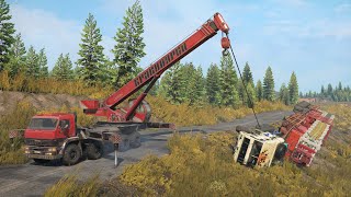 SnowRunner - KAMAZ 65201 8x8 Mobile Crane - Lifting ASHOK LEYLAND F.A.T 6x6 +  Heavy Oil Rig Trailer