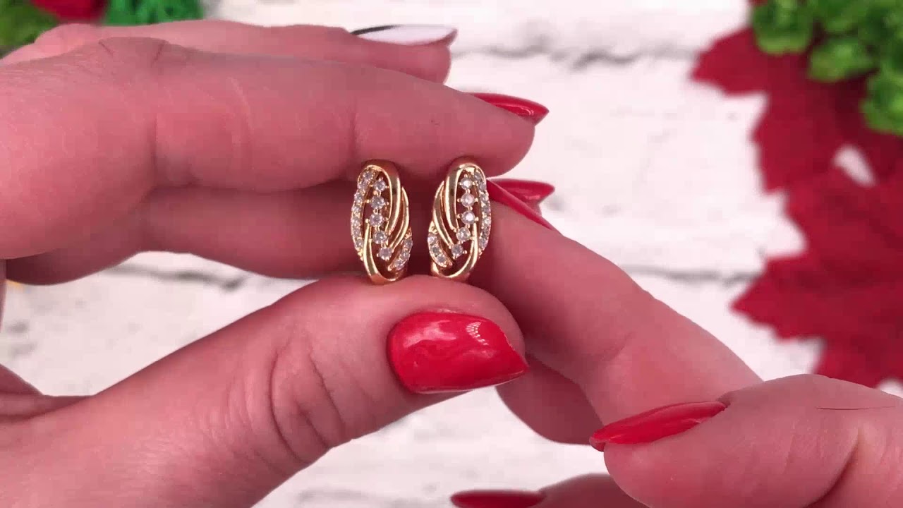 Позолотка Серьги Xuping 26440, размер 16х7 мм, вес 2.5 г, белые фианиты, позолота 18К