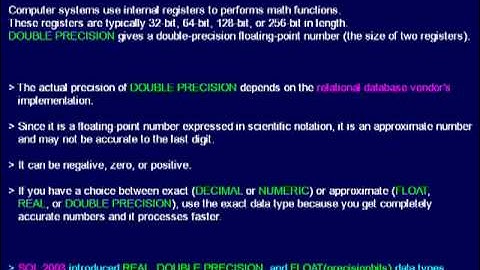 SQL 047 Data Types, Approximate Numeric, DOUBLE PRECISION