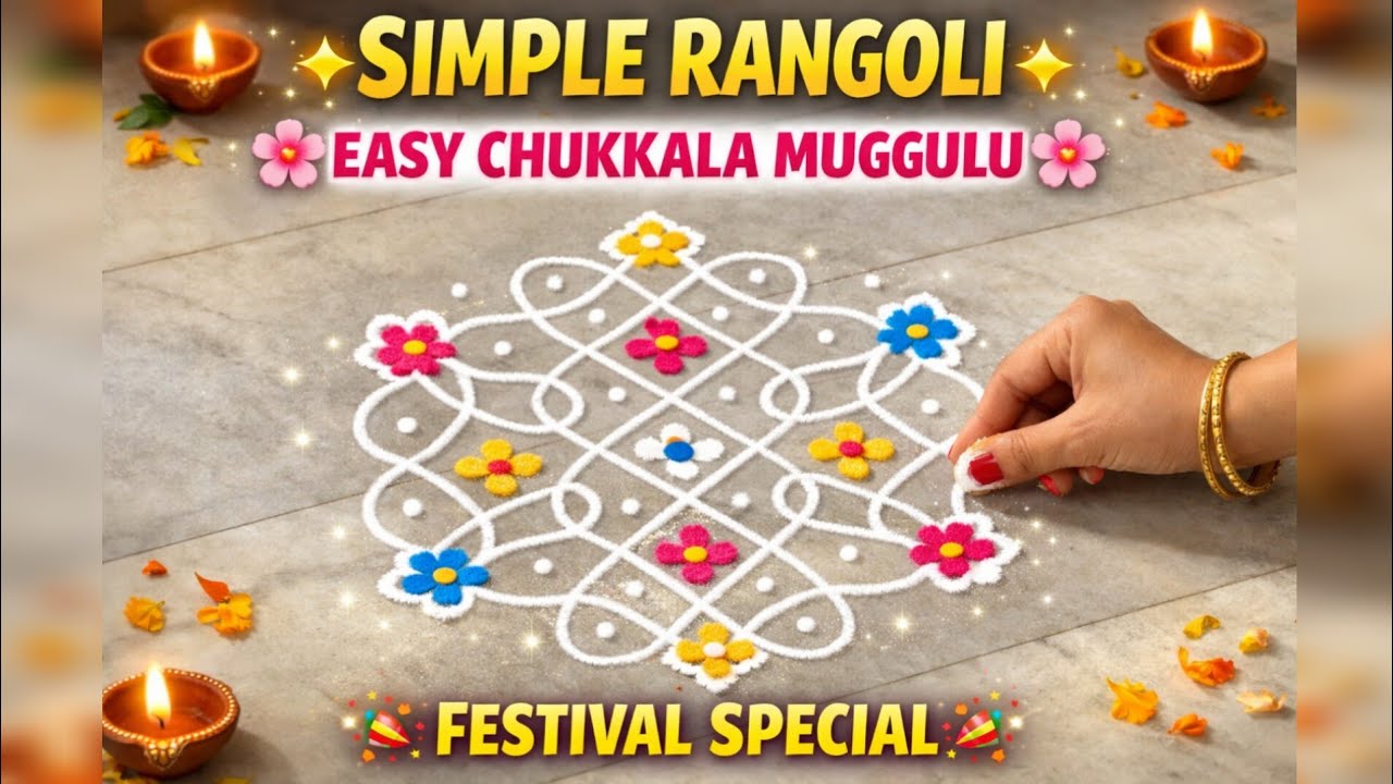 Simple Rangoli Designs | Easy Chukkala Muggulu | Easy Festival Rangoli for Beginners