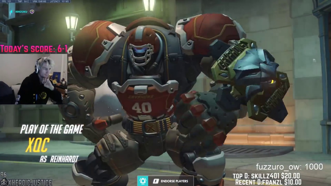 Overwatch XQC Showing His Reinhardt Gameplay Skills  -POTG-