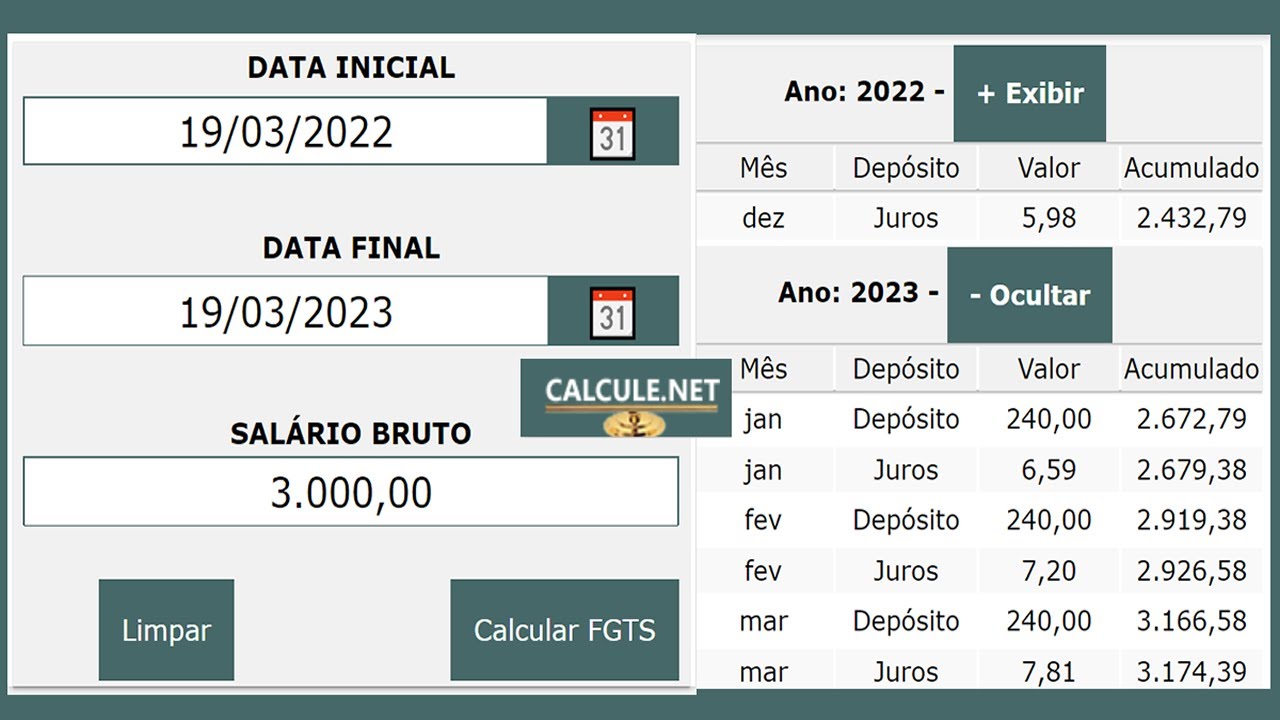 Calculadora FGTS - [Cálculo trabalhista] - Calcule.net