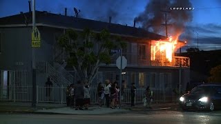 Early Morning Apartment Fire  / South LA  RAW FOOTAGE