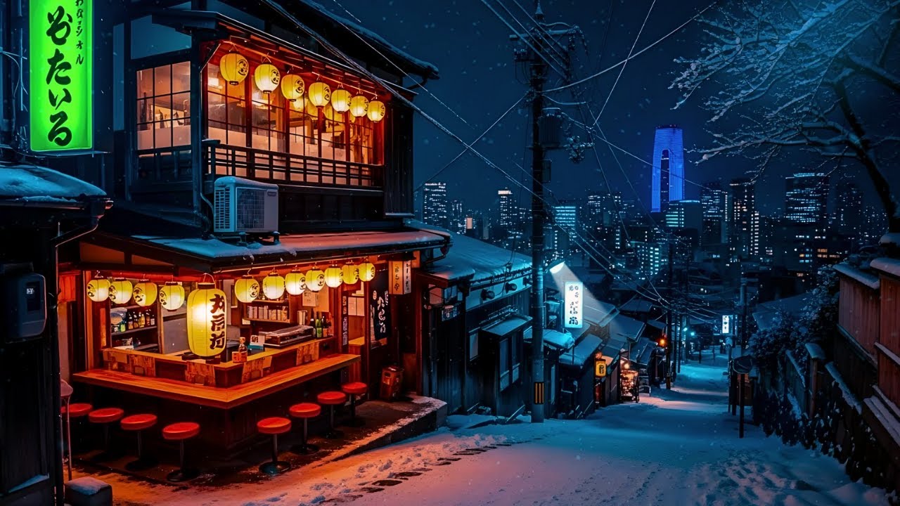 Warm Lantern Café on a Snowy Japanese Street ❄️ Lofi to Relax