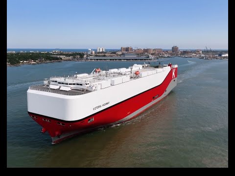 MV VICTORIA HIGHWAY RORO Vehicle carrier departing Galveston Texas Strange Ship Drone Video