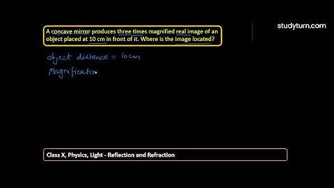 A concave mirror produces three times magnified (enlarged) real image of an object placed at 10 cm.