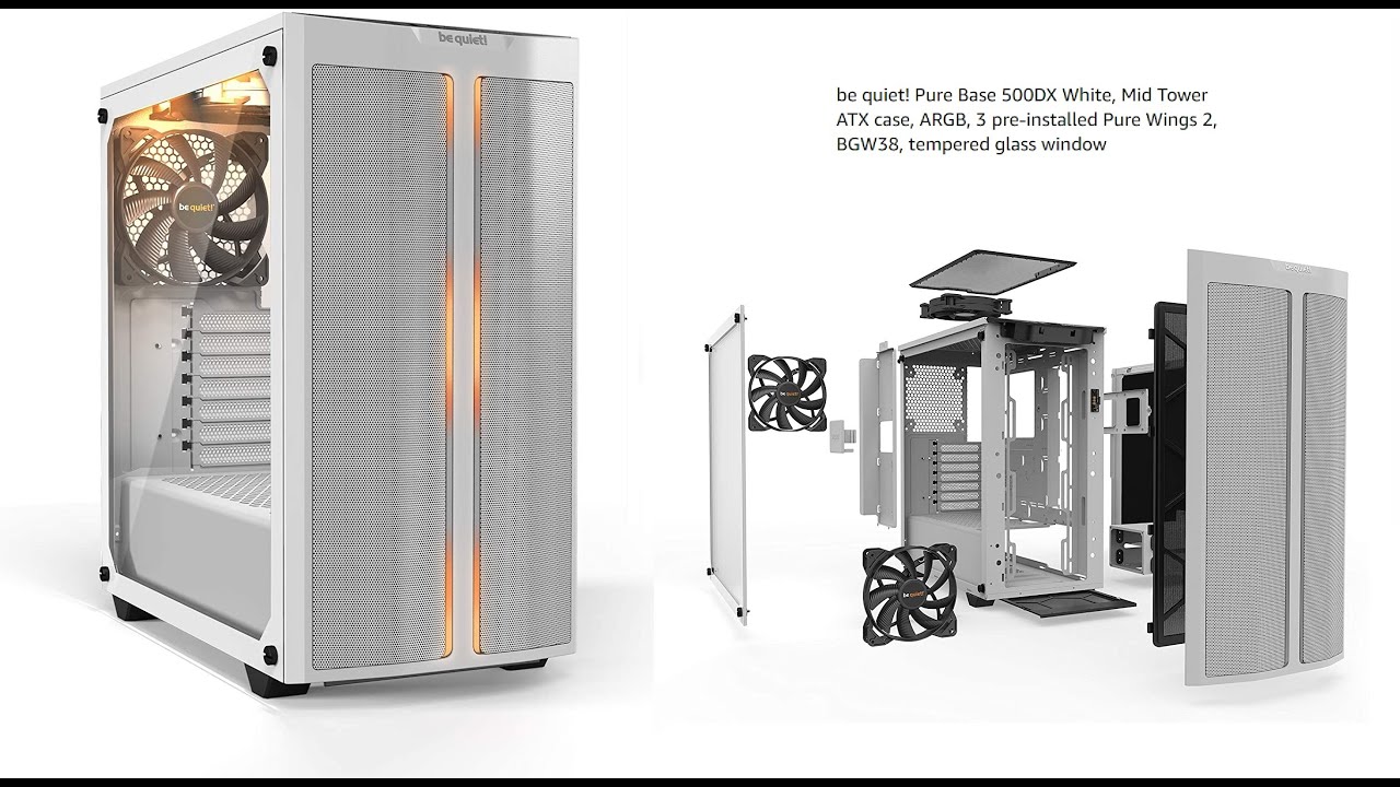 be quiet! Pure Base 500DX White, Mid Tower ATX case, ARGB, 3 pre-installed  Pure Wings 2, BGW38, tempered glass window 