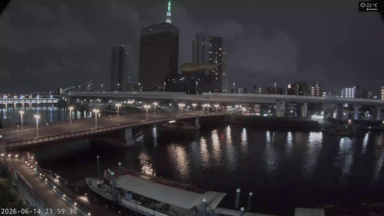 2026-06-14 12:00 ~【4K】ライブカメラ-日本-浅草-隅田川-スカイツリー-屋形船